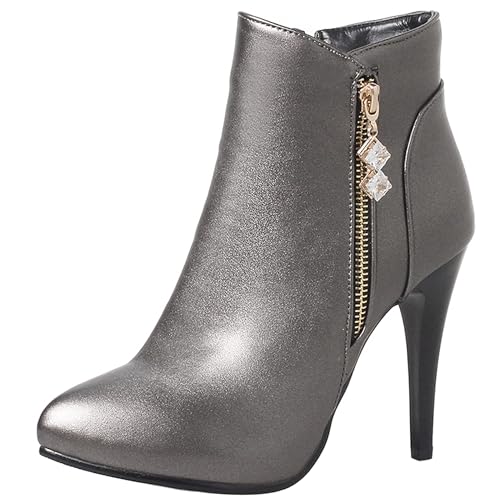 LarDorLin Damen Stilettos Winter Buro Stiefeletten Elegant Pointed Toe Mode Abend Höhe Ferse Warm Stiefeletten Grau Gr 34 EU von LarDorLin
