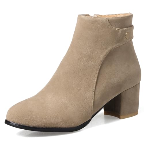 LarDorLin Damen Winter Blockabsatz Chelsea Stiefel Draußen Warm Runde Zehen Mode Chunky Komfort Ankle Stiefeletten Zip Aprikose Gr 35 EU von LarDorLin