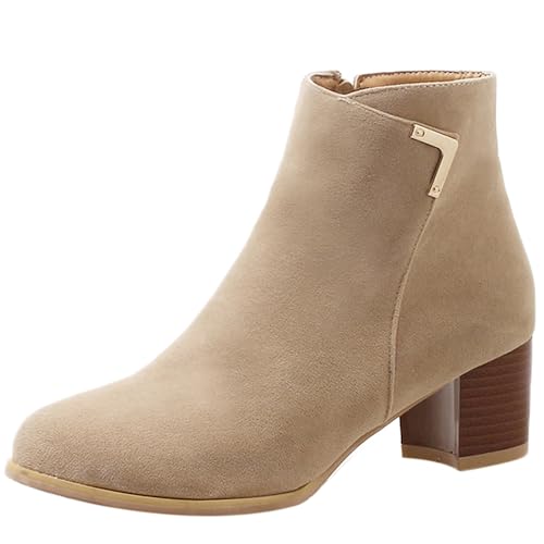 LarDorLin Damen Winter Blockabsatz Chelsea Stiefel Draußen Warm Runde Zehen Mode Chunky Komfort Ankle Stiefeletten Zip Aprikose Gr 37 EU (38 Cn) von LarDorLin