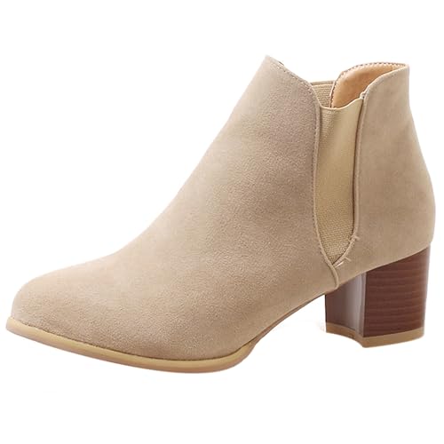 LarDorLin Damen Winter Blockabsatz Chelsea Stiefel Draußen Warm Runde Zehen Mode Chunky Komfort Ankle Stiefeletten Zip Aprikose Gr 39 EU (40 Cn) von LarDorLin