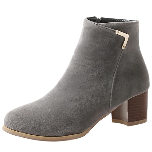LarDorLin Damen Winter Blockabsatz Chelsea Stiefel Draußen Warm Runde Zehen Mode Chunky Komfort Ankle Stiefeletten Zip Grau Gr 40.5 EU (42 Cn) von LarDorLin