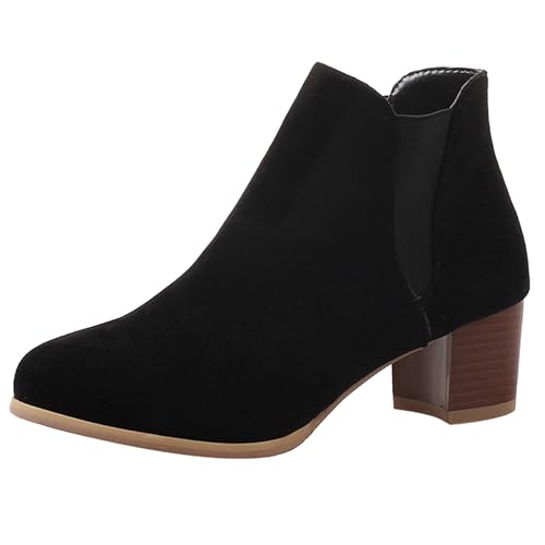 LarDorLin Damen Winter Blockabsatz Chelsea Stiefel Draußen Warm Runde Zehen Mode Chunky Komfort Ankle Stiefeletten Zip Schwarz Gr 32 EU von LarDorLin