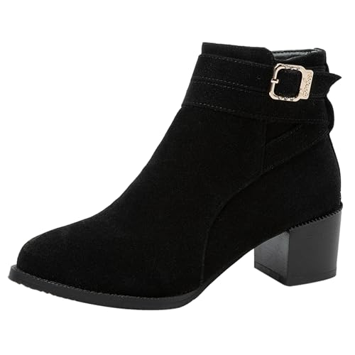 LarDorLin Damen Winter Blockabsatz Chelsea Stiefel Draußen Warm Runde Zehen Mode Chunky Komfort Ankle Stiefeletten Zip Schwarz Gr 36.5 EU (37 Cn) von LarDorLin