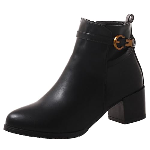 LarDorLin Damen Winter Blockabsatz Chelsea Stiefel Draußen Warm Runde Zehen Mode Chunky Komfort Ankle Stiefeletten Zip Schwarz Gr 40.5 EU (42 Cn) von LarDorLin