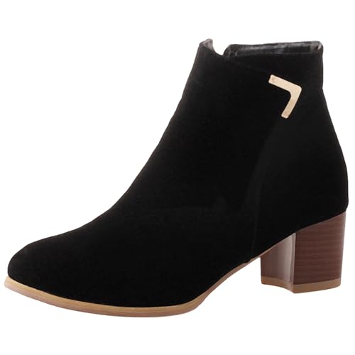 LarDorLin Damen Winter Blockabsatz Chelsea Stiefel Draußen Warm Runde Zehen Mode Chunky Komfort Ankle Stiefeletten Zip Schwarz Gr 46 EU (48 Cn) von LarDorLin