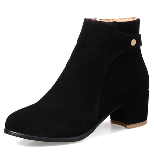 LarDorLin Damen Winter Blockabsatz Chelsea Stiefel Draußen Warm Runde Zehen Mode Chunky Komfort Ankle Stiefeletten Zip Schwarz Gr 47 EU (49 Cn) von LarDorLin