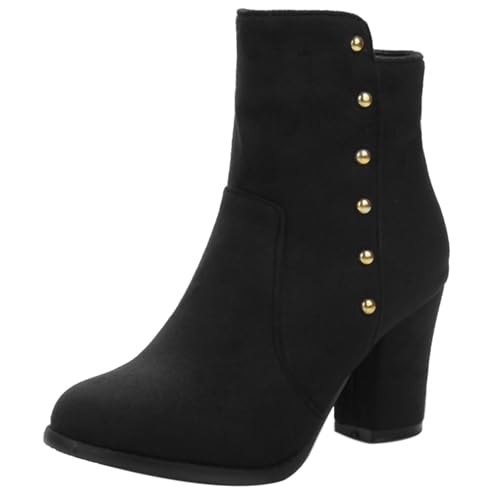 LarDorLin Damen Winter Buro Blockabsatz Stiefeletten Reißverschluss Elegant Chelsea Runde Zehen Warm Chunky Wildleder Stiefeletten Bogen Schwarz Gr 46 EU (48 Cn) von LarDorLin