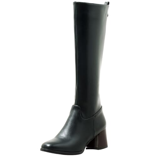 LarDorLin Damen Winter Mode Blockabsatz Equestrian Reitstiefel Komfort Runde Zehen Reißverschluss Chunky Warm Booty Grün Gr 33 EU von LarDorLin