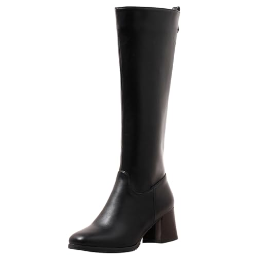 LarDorLin Damen Winter Mode Blockabsatz Equestrian Reitstiefel Komfort Runde Zehen Reißverschluss Chunky Warm Booty Schwarz Gr 35 EU von LarDorLin