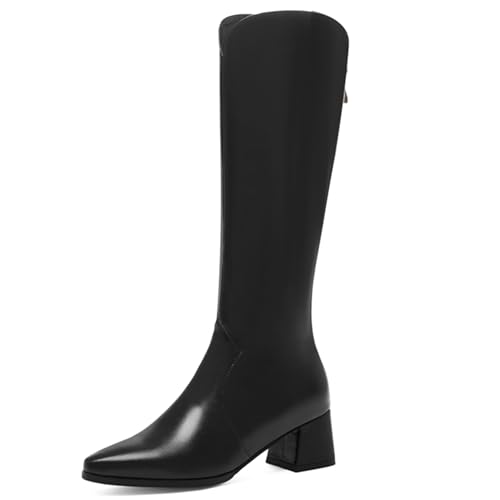 LarDorLin Damen Winter Mode Blockabsatz Kniehohe Stiefel Buro Arbeit Warm Pointed Toe Riding Booty Square Toe Elegant Schwarz Gr 48 EU (50 Cn) von LarDorLin