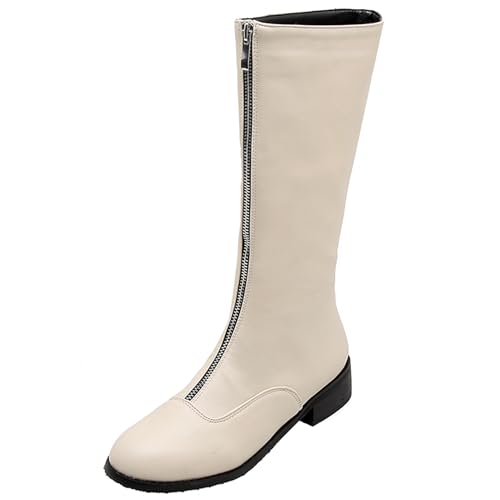 LarDorLin Damen Winter Mode Knee High Komfort Reitstiefel Runde Zehen Leisure Low Mid Block Stiefel Warm Equestrian Retro Beige Gr 40 EU (41 Cn) von LarDorLin
