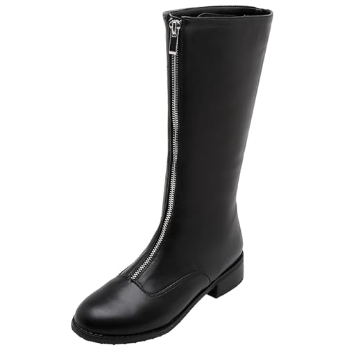 LarDorLin Damen Winter Mode Knee High Komfort Reitstiefel Runde Zehen Leisure Low Mid Block Stiefel Warm Equestrian Retro Schwarz Gr 36 EU von LarDorLin