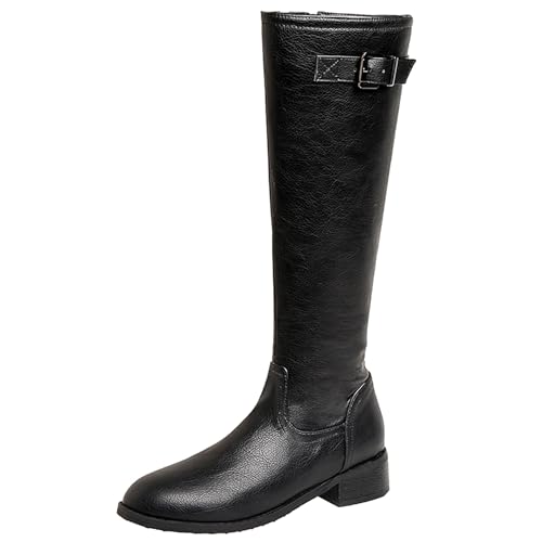 LarDorLin Damen Winter Mode Knee High Komfort Reitstiefel Runde Zehen Leisure Low Mid Block Stiefel Warm Equestrian Retro Schwarz Gr 40.5 EU (42 Cn) von LarDorLin
