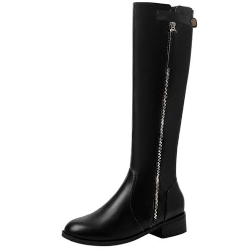 LarDorLin Damen Winter Mode Knee High Komfort Reitstiefel Runde Zehen Leisure Low Mid Block Stiefel Warm Equestrian Retro Schwarz Gr 51 EU (53 Cn) von LarDorLin