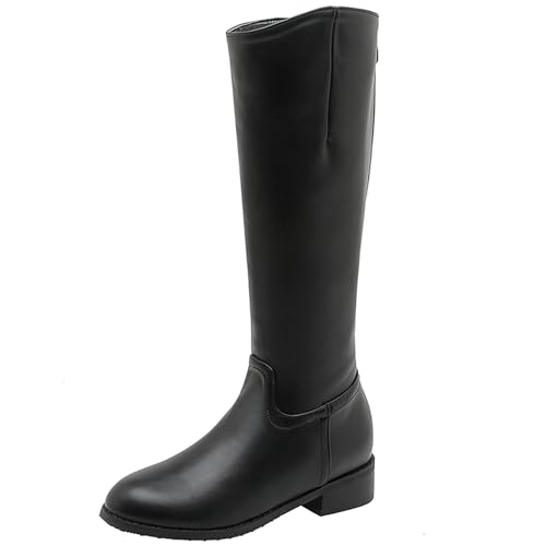 LarDorLin Damen Winter Mode Knee High Komfort Reitstiefel Runde Zehen Leisure Low Mid Block Stiefel Warm Equestrian Retro Schwarz Gr 52 EU (54 Cn) von LarDorLin