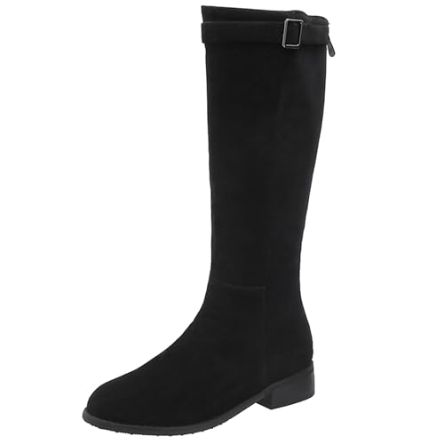 LarDorLin Damen Winter Mode Knee High Komfort Reitstiefel Runde Zehen Leisure Low Mid Block Stiefel Warm Equestrian Retro Schwarz-S Gr 42 EU (44 Cn) von LarDorLin