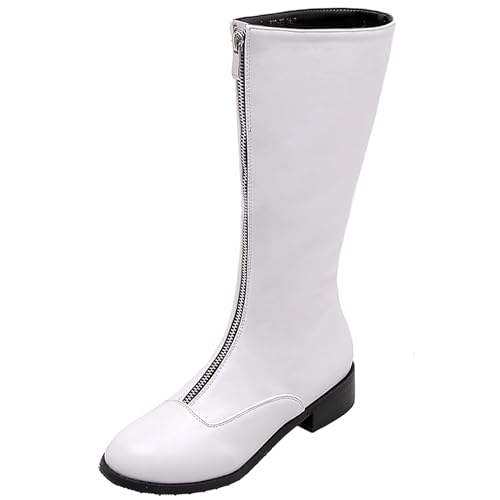LarDorLin Damen Winter Mode Knee High Komfort Reitstiefel Runde Zehen Leisure Low Mid Block Stiefel Warm Equestrian Retro Weiß Gr 46 EU (48 Cn) von LarDorLin