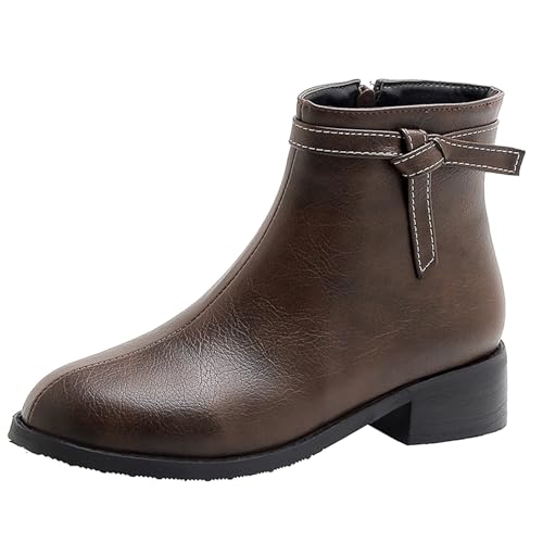 LarDorLin Damen Winter Mode Low Blockabsatz Chelsea Stiefel Komfort Runde Zehen Buro Warm Ankle Stiefeletten Leisure Braun Gr 36 EU von LarDorLin