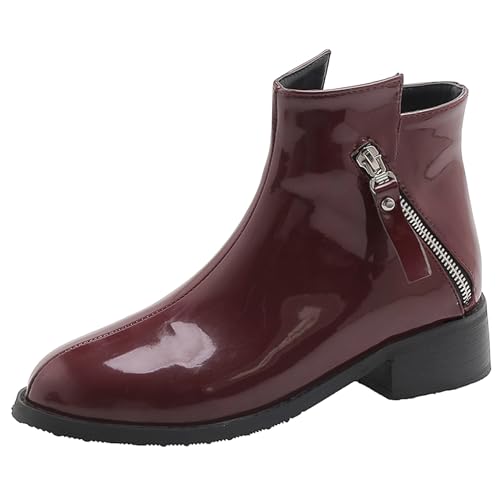 LarDorLin Damen Winter Mode Low Blockabsatz Chelsea Stiefel Komfort Runde Zehen Buro Warm Ankle Stiefeletten Leisure Rotwein Gr 33 EU von LarDorLin