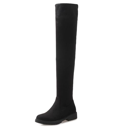 LarDorLin Damen Winter Mode Runde Zehen Stretch Stiefel Wildleder Ohne Verschluss Damen Schule Komfort Low Blockabsatz Booty Schwarz Gr 47 EU (49 Cn) von LarDorLin