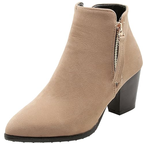 LarDorLin Damen Winter Pointed Toe Chelsea Blockabsatz Stiefeletten Buro Warm Chunky Western Cowboy Stiefeletten Klassische Aprikose Gr 33 EU von LarDorLin