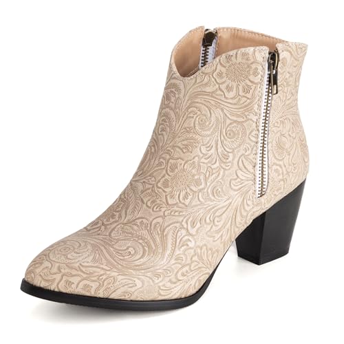 LarDorLin Damen Winter Pointed Toe Chelsea Blockabsatz Stiefeletten Buro Warm Chunky Western Cowboy Stiefeletten Klassische Aprikose Gr 44 EU (46 Cn) von LarDorLin