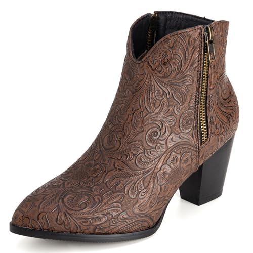 LarDorLin Damen Winter Pointed Toe Chelsea Blockabsatz Stiefeletten Buro Warm Chunky Western Cowboy Stiefeletten Klassische Dark-Braun Gr 52 EU (54 Cn) von LarDorLin