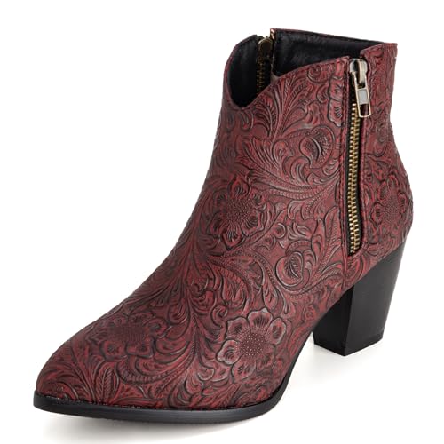 LarDorLin Damen Winter Pointed Toe Chelsea Blockabsatz Stiefeletten Buro Warm Chunky Western Cowboy Stiefeletten Klassische Dark-Rot Gr 40.5 EU (42 Cn) von LarDorLin