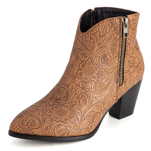 LarDorLin Damen Winter Pointed Toe Chelsea Blockabsatz Stiefeletten Buro Warm Chunky Western Cowboy Stiefeletten Klassische Gelb-Braun Gr 39 EU (40 Cn) von LarDorLin