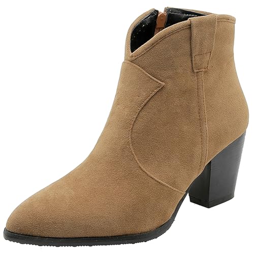 LarDorLin Damen Winter Pointed Toe Chelsea Blockabsatz Stiefeletten Buro Warm Chunky Western Cowboy Stiefeletten Klassische Gelb Gr 35 EU von LarDorLin