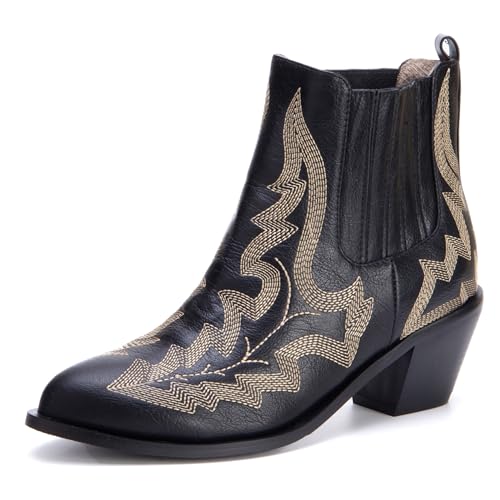 LarDorLin Damen Winter Pointed Toe Chelsea Blockabsatz Stiefeletten Buro Warm Chunky Western Cowboy Stiefeletten Klassische Gelb Gr 40.5 EU (42 Cn) von LarDorLin