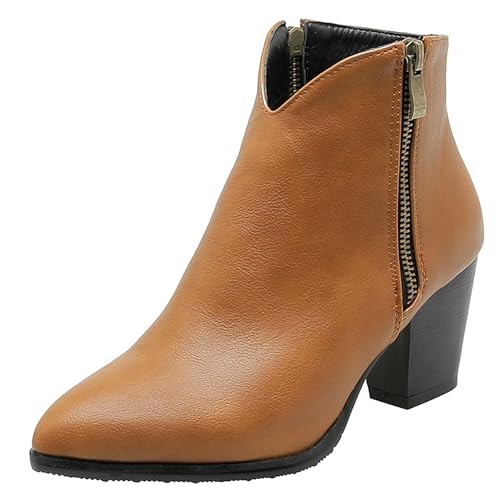 LarDorLin Damen Winter Pointed Toe Chelsea Blockabsatz Stiefeletten Buro Warm Chunky Western Cowboy Stiefeletten Klassische Gelb Gr 51 EU (53 Cn) von LarDorLin