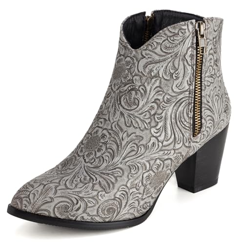 LarDorLin Damen Winter Pointed Toe Chelsea Blockabsatz Stiefeletten Buro Warm Chunky Western Cowboy Stiefeletten Klassische Grau Gr 35 EU von LarDorLin