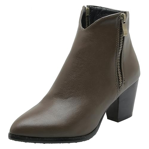 LarDorLin Damen Winter Pointed Toe Chelsea Blockabsatz Stiefeletten Buro Warm Chunky Western Cowboy Stiefeletten Klassische Khaki Gr 32 EU von LarDorLin