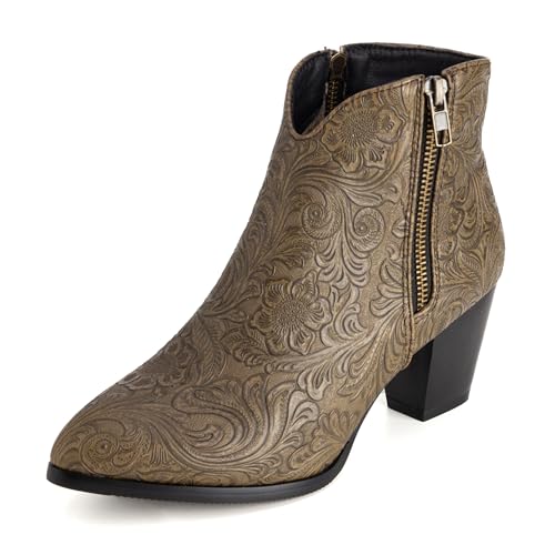 LarDorLin Damen Winter Pointed Toe Chelsea Blockabsatz Stiefeletten Buro Warm Chunky Western Cowboy Stiefeletten Klassische Khaki Gr 47 EU (49 Cn) von LarDorLin