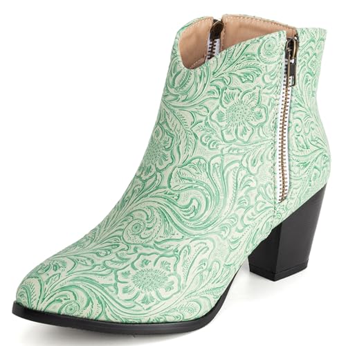 LarDorLin Damen Winter Pointed Toe Chelsea Blockabsatz Stiefeletten Buro Warm Chunky Western Cowboy Stiefeletten Klassische Light-Grün Gr 38 EU (39 Cn) von LarDorLin
