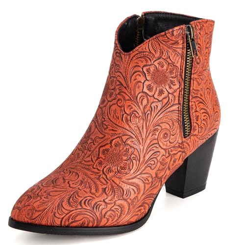 LarDorLin Damen Winter Pointed Toe Chelsea Blockabsatz Stiefeletten Buro Warm Chunky Western Cowboy Stiefeletten Klassische Orange Gr 50 EU (52 Cn) von LarDorLin