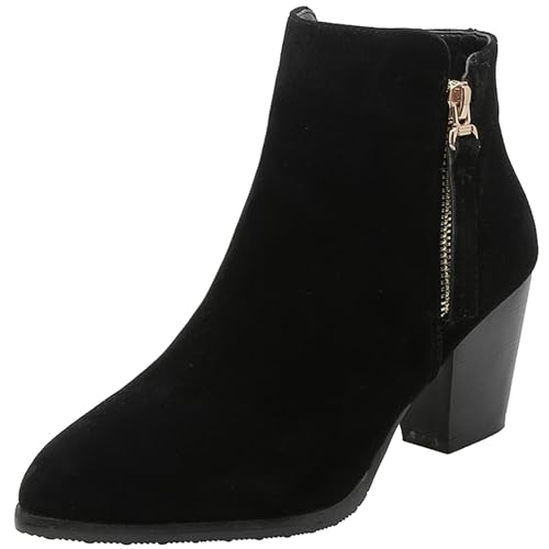 LarDorLin Damen Winter Pointed Toe Chelsea Blockabsatz Stiefeletten Buro Warm Chunky Western Cowboy Stiefeletten Klassische Schwarz Gr 32 EU von LarDorLin