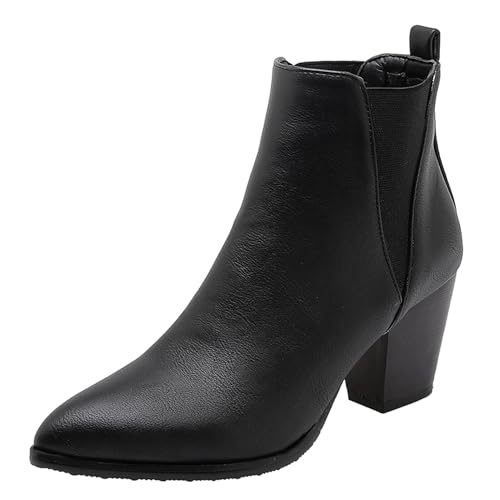 LarDorLin Damen Winter Pointed Toe Chelsea Blockabsatz Stiefeletten Buro Warm Chunky Western Cowboy Stiefeletten Klassische Schwarz Gr 33 EU von LarDorLin