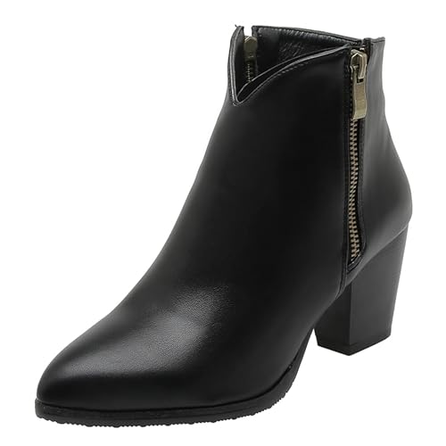 LarDorLin Damen Winter Pointed Toe Chelsea Blockabsatz Stiefeletten Buro Warm Chunky Western Cowboy Stiefeletten Klassische Schwarz Gr 43 EU (45 Cn) von LarDorLin