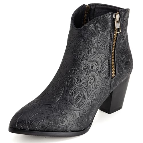 LarDorLin Damen Winter Pointed Toe Chelsea Blockabsatz Stiefeletten Buro Warm Chunky Western Cowboy Stiefeletten Klassische Schwarz Gr 52 EU (54 Cn) von LarDorLin