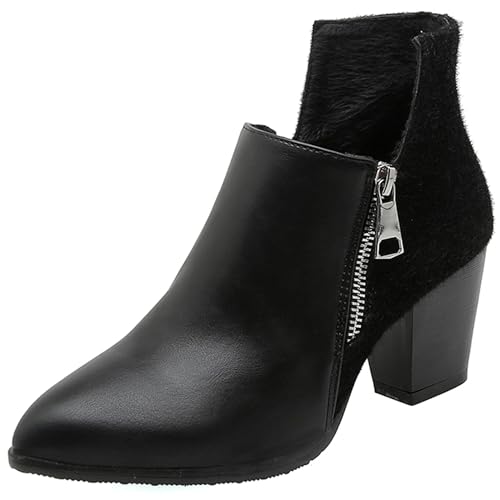 LarDorLin Damen Winter Pointed Toe Chelsea Blockabsatz Stiefeletten Buro Warm Chunky Western Cowboy Stiefeletten Klassische Schwarz-S Gr 49 EU (51 Cn) von LarDorLin