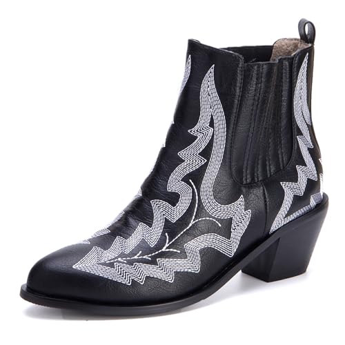 LarDorLin Damen Winter Pointed Toe Chelsea Blockabsatz Stiefeletten Buro Warm Chunky Western Cowboy Stiefeletten Klassische Weiß Gr 41 EU (43 Cn) von LarDorLin