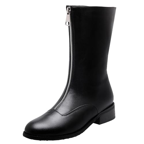 LarDorLin Damen Winter Runde Zehen Komfort Reitstiefel Draußen Warm Mode Low Blockabsatz Equestrian Chelsea Stiefeletten Schwarz Gr 52 EU (54 Cn) von LarDorLin
