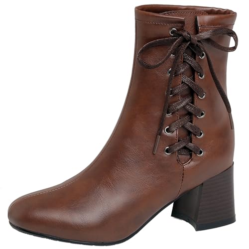 LarDorLin Damen Winter Schnüren Blockabsatz Chelsea Stiefel Runde Zehen Winter Komfort Warm Kurz Riding Stiefeletten Vintage Braun Gr 32 EU LarDorLin Damen Winter Schnüren Blockabsatz Chelsea Stiefel Runde Zehen Winter Komfort Warm Kurz Riding Stiefeletten Vintage Braun Gr 32 EU von LarDorLin