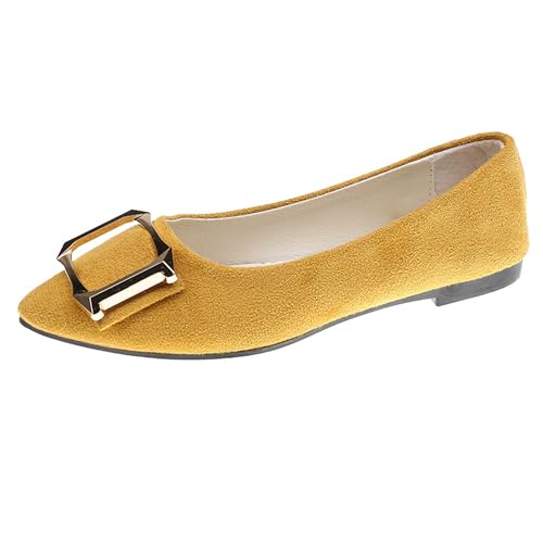 LarDorLin Driving Flats Damen Spitzschuh Walking Dolly Schuhe Bequeme Slip-On Wildleder Ballerina Loafer für den Alltag und die Arbeit Aprikose-Gelb Gr 39 EU (40 Cn) von LarDorLin
