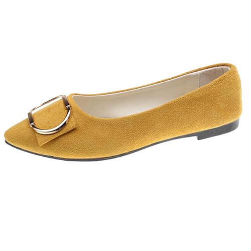 LarDorLin Driving Flats Damen Spitzschuh Walking Dolly Schuhe Bequeme Slip-On Wildleder Ballerina Loafer für den Alltag und die Arbeit Aprikose-Gelb Gr 40.5 EU (42 Cn) von LarDorLin