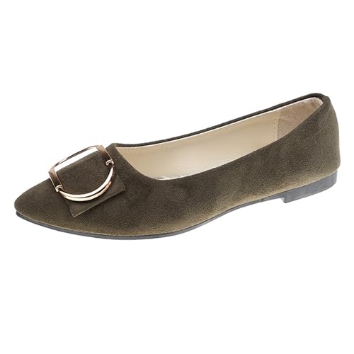 LarDorLin Driving Flats Damen Spitzschuh Walking Dolly Schuhe Bequeme Slip-On Wildleder Ballerina Loafer für den Alltag und die Arbeit Army-Grün Gr 35 EU von LarDorLin