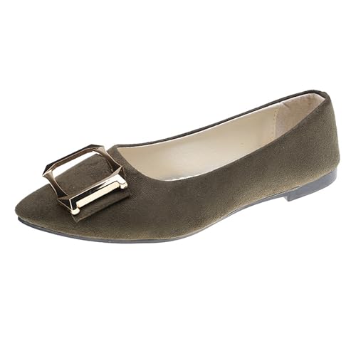 LarDorLin Driving Flats Damen Spitzschuh Walking Dolly Schuhe Bequeme Slip-On Wildleder Ballerina Loafer für den Alltag und die Arbeit Army-Grün Gr 40.5 EU (42 Cn) von LarDorLin