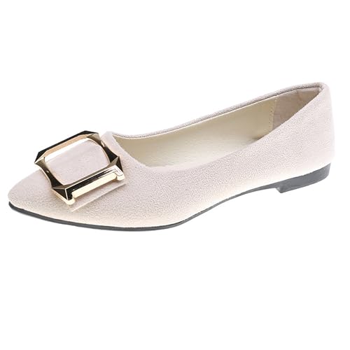 LarDorLin Driving Flats Damen Spitzschuh Walking Dolly Schuhe Bequeme Slip-On Wildleder Ballerina Loafer für den Alltag und die Arbeit Beige Gr 38 EU (39 Cn) von LarDorLin
